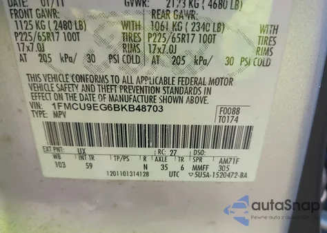 2011 Ford Escape Limited из США, поврежденный, VIN 1FMCU9EG6BKB48703